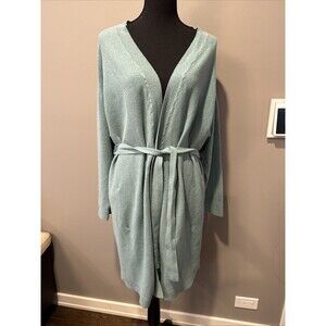Garnet‎ Hill Cardigan Sweater Womens Medium Blue Cotton Cashmere Belted Pockets
